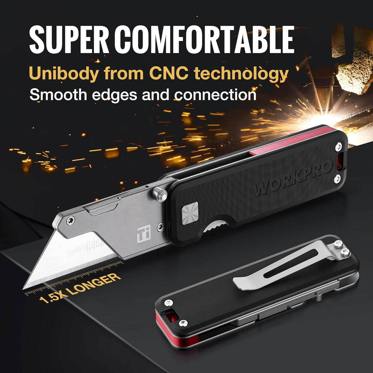 Premium Titanium Utility Knife, CNC Unibody, Lightweight Aluminium Handle Folding Box Cutter, Quick Change Blade Razor Knife,Ideal Gifts for Men Women, with 10 Extra Blades