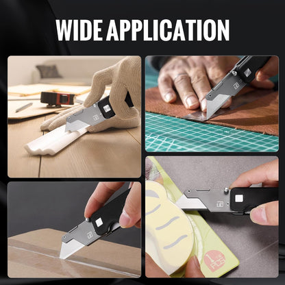 Premium Titanium Utility Knife, CNC Unibody, Lightweight Aluminium Handle Folding Box Cutter, Quick Change Blade Razor Knife,Ideal Gifts for Men Women, with 10 Extra Blades