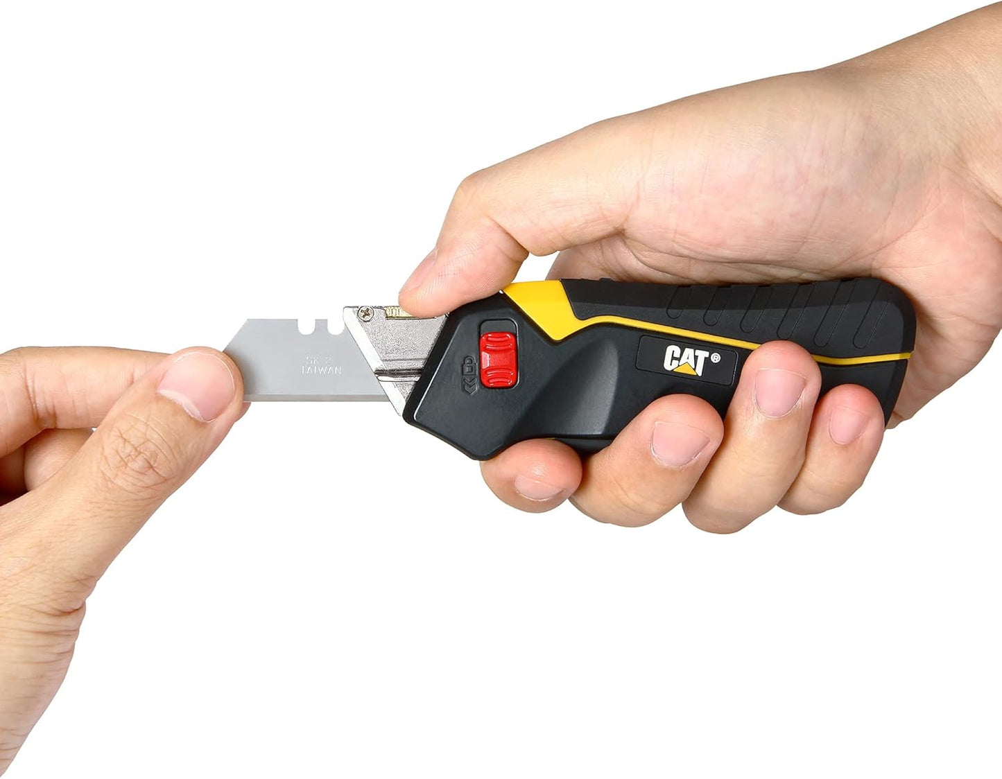 Safety Utility Knife Box Cutter Self-Retracting, Squeeze Handle to Extend, Release to Retract, Lock Open w/Switch, Ergo Handle w/ 3 Safety-Tip Blades That Store Inside - 240071
