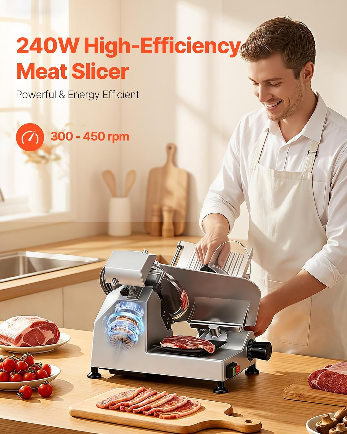 Meat Slicer, 8.6" Electric Deli Slicer with 2 SUS420 Blades & 0-0.6" Adjustable Thickness, Dual Security Lock, 200W Home Food-Slicer for Frozen Meat, Ham, Baguett, Steak, ETL Approved