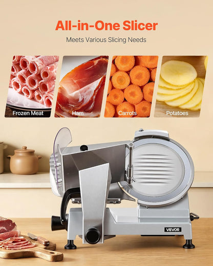 Meat Slicer, 8.6" Electric Deli Slicer with 2 SUS420 Blades & 0-0.6" Adjustable Thickness, Dual Security Lock, 200W Home Food-Slicer for Frozen Meat, Ham, Baguett, Steak, ETL Approved
