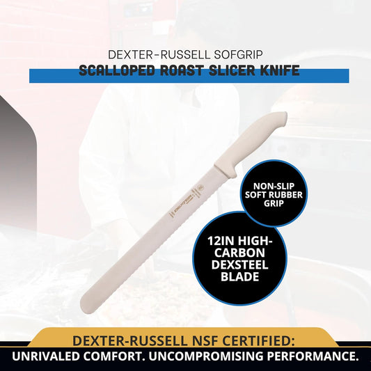 SofGrip 12" Scalloped Roast Slicer Knife | 24243 | High-Carbon DEXSTEEL Blade | Non-Slip Soft Rubber Grip Handle | NSF Certified, Stain-Free, Made in USA
