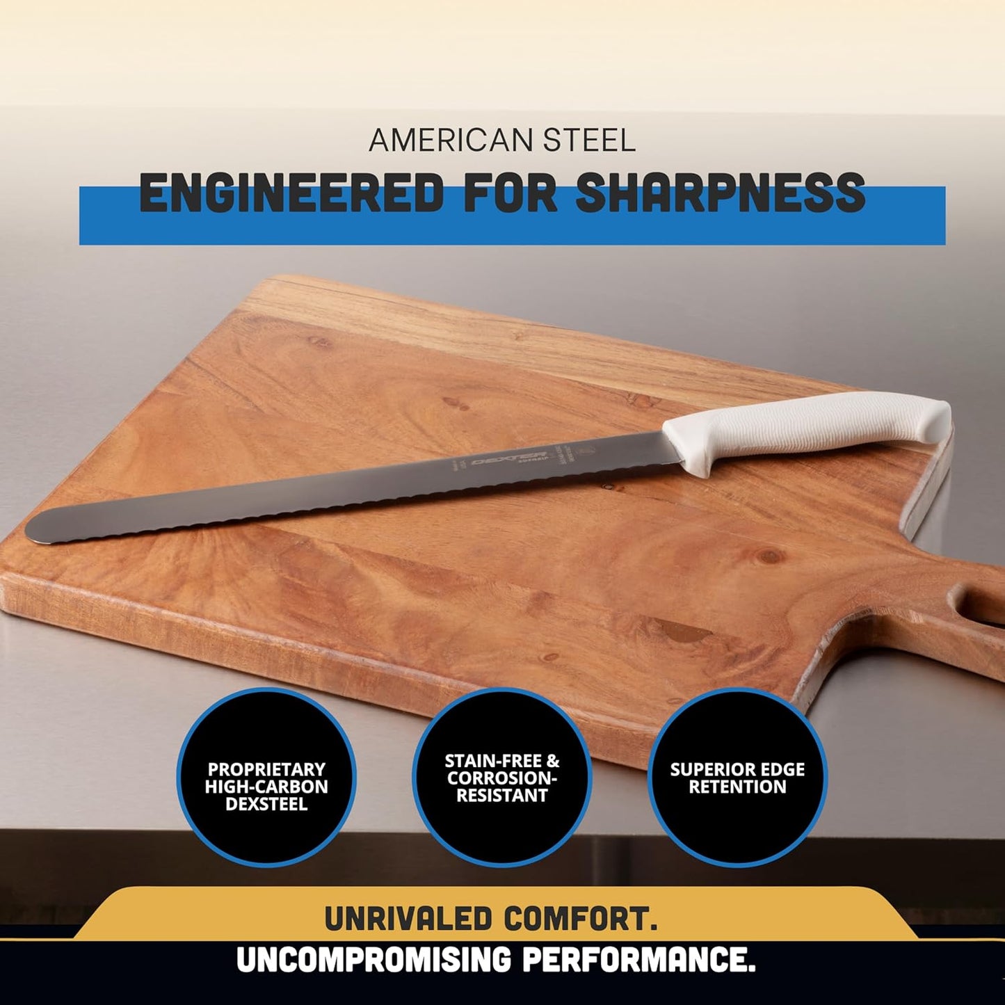 SofGrip 12" Scalloped Roast Slicer Knife | 24243 | High-Carbon DEXSTEEL Blade | Non-Slip Soft Rubber Grip Handle | NSF Certified, Stain-Free, Made in USA
