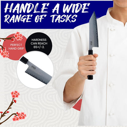 7-Inch Kiritsuke Chef Knife, Japanese HAP40 Triple-Layer Steel Kitchen Knife for Slicing and Chopping, Precision Kiritsuke Japanese Knife with Ergonomic Handle