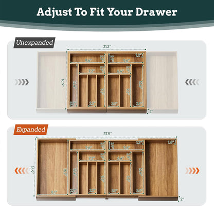 Silverware Organizer Large, Magnetic Connected Expandable 13 Slots Silverware Drawer Organizer From 21 to 37.4 Inches, Adjustable Flatware and Cutlery Holder, Bamboo Utensil Tray for Kitchen Natural