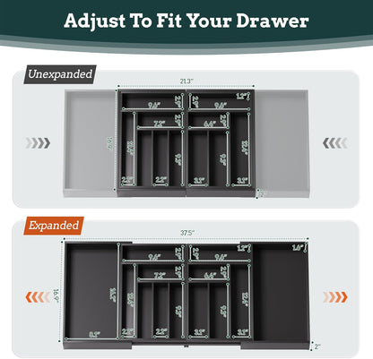 Silverware Organizer Large, Magnetic Connected Expandable 13 Slots Silverware Drawer Organizer From 21 to 37.4 Inches, Adjustable Flatware and Cutlery Holder, Bamboo Utensil Tray for Kitchen Natural