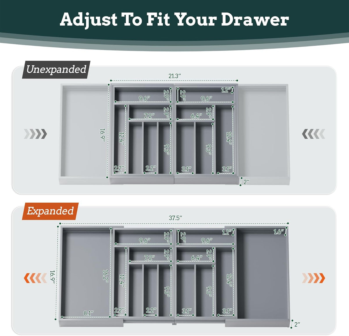 Silverware Organizer Large, Magnetic Connected Expandable 13 Slots Silverware Drawer Organizer From 21 to 37.4 Inches, Adjustable Flatware and Cutlery Holder, Bamboo Utensil Tray for Kitchen Natural
