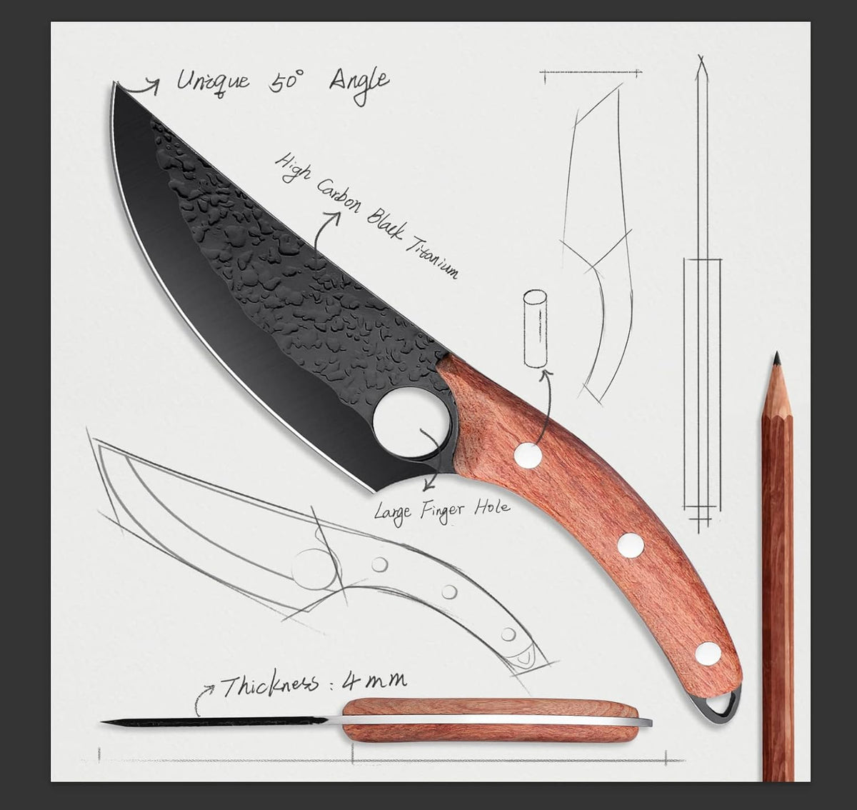 Kitchen Boning Chef Husk Knife for Everyday Use, Camping and BBQ - Premium Black Titanium Coated Blade with Sheath & Gift Box