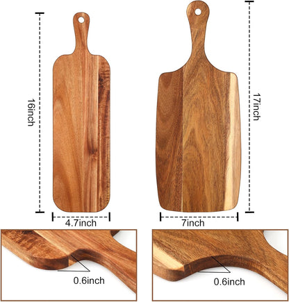3 Pcs Acacia Wood Cutting Board with Handle Wooden Chopping Charcuterie Board Assorted Size Butcher Block Serving Tray for Cheese Pizza, 16 x 12 In, 17 x 7 In, 16 x 4.7 in