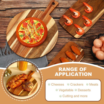 3 Pcs Acacia Wood Cutting Board with Handle Wooden Chopping Charcuterie Board Assorted Size Butcher Block Serving Tray for Cheese Pizza, 16 x 12 In, 17 x 7 In, 16 x 4.7 in