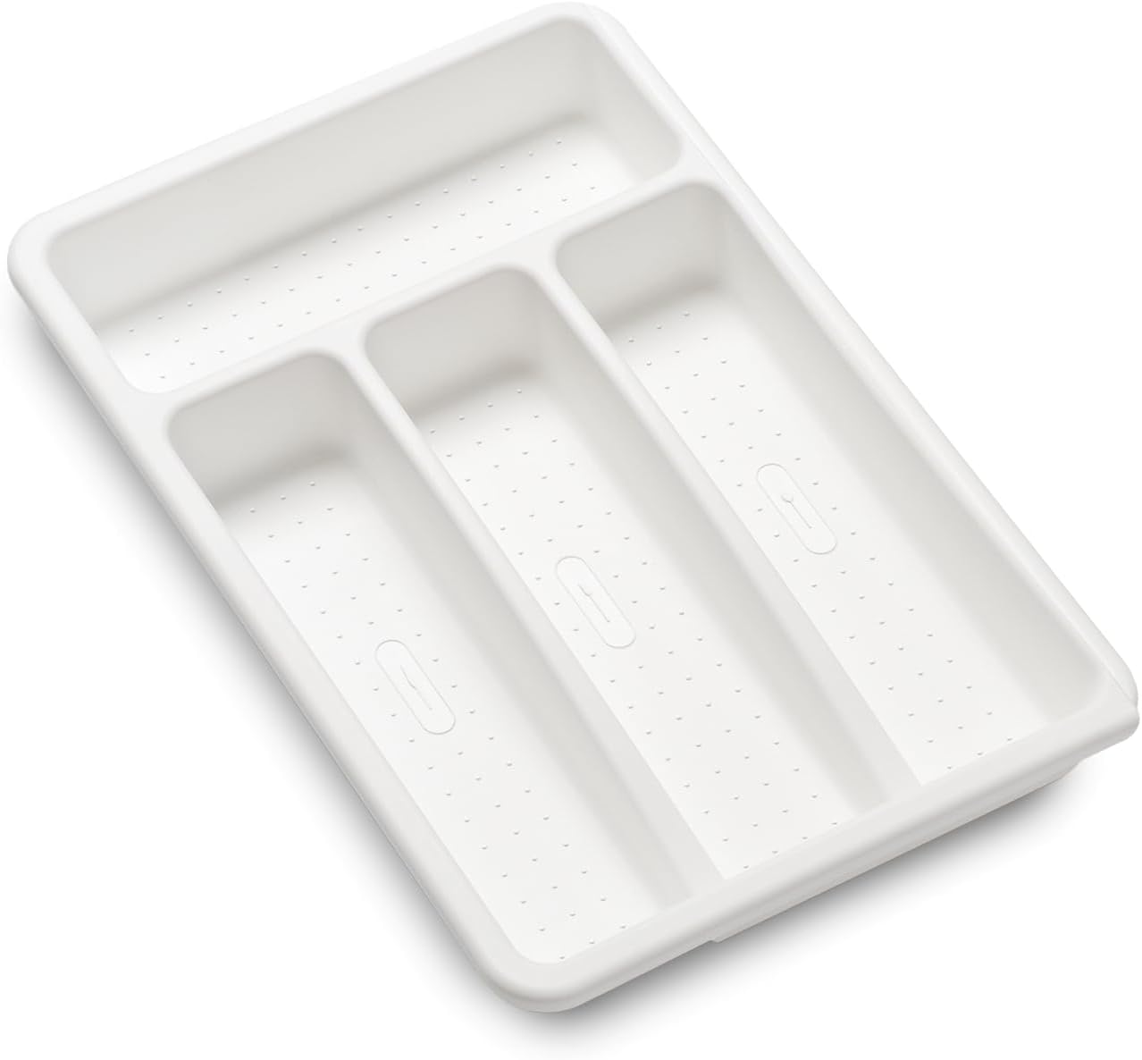 Expanding Silverware Tray, 5 Compartment Flatware Organizer for Forks, Knives & Spoons, Durable Drawer Organizer, White