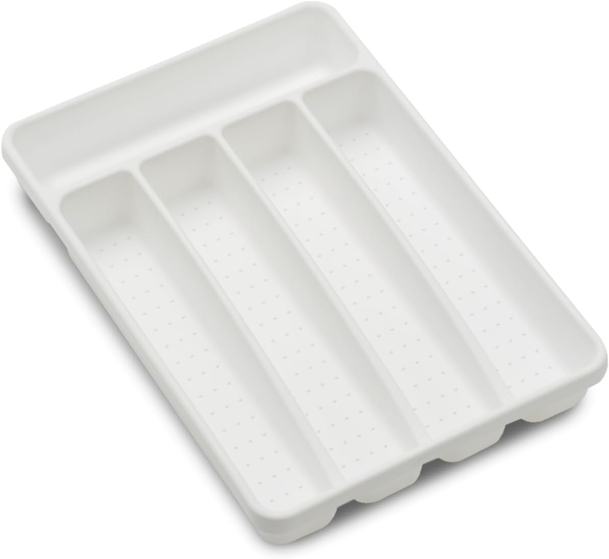 Expanding Silverware Tray, 5 Compartment Flatware Organizer for Forks, Knives & Spoons, Durable Drawer Organizer, White