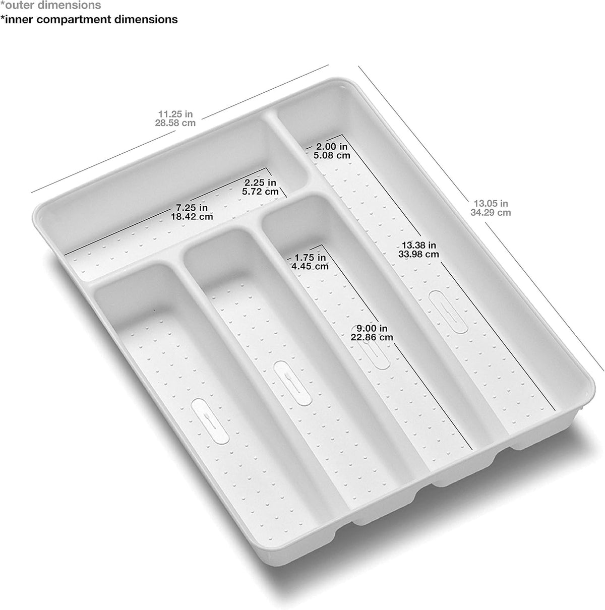 Expanding Silverware Tray, 5 Compartment Flatware Organizer for Forks, Knives & Spoons, Durable Drawer Organizer, White