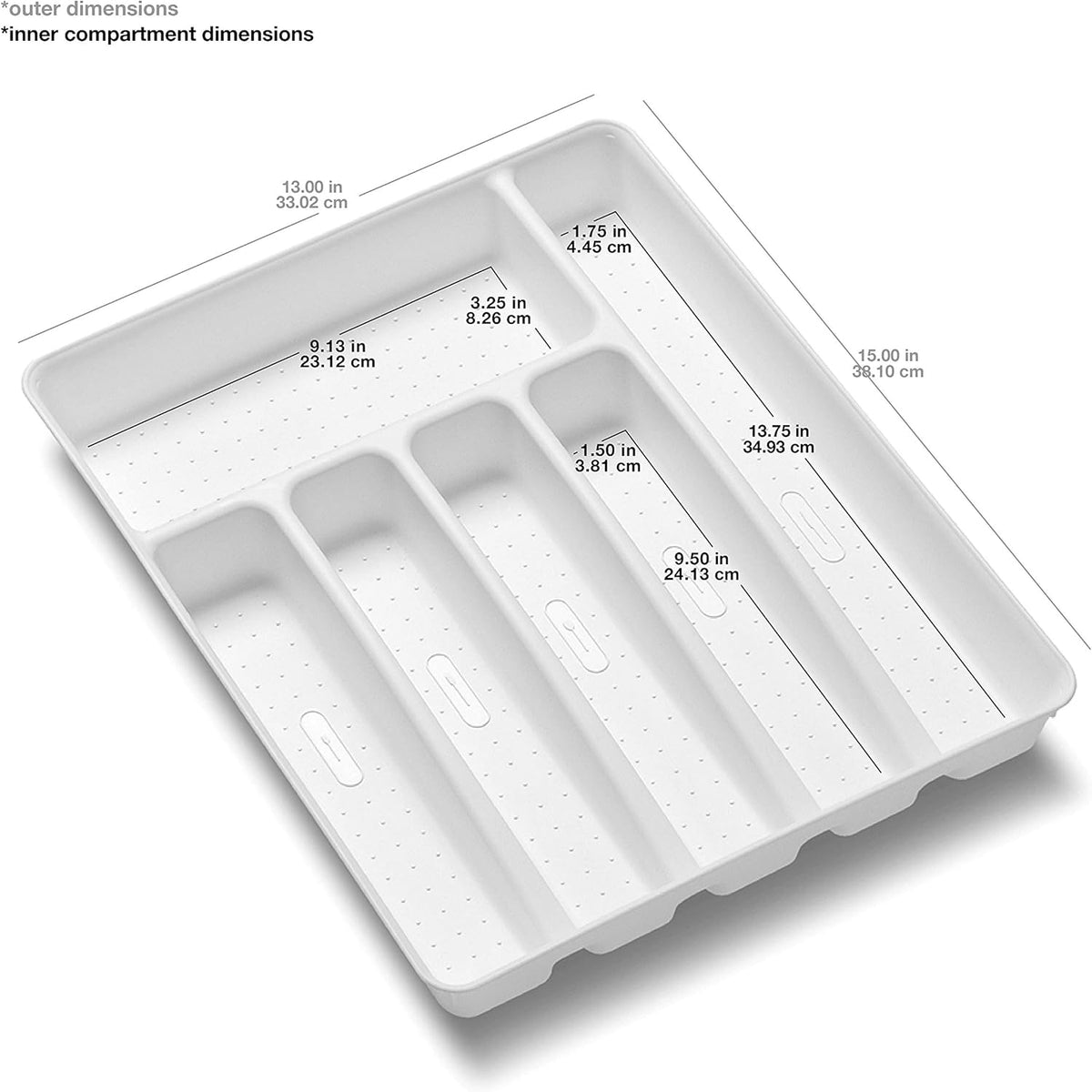 Expanding Silverware Tray, 5 Compartment Flatware Organizer for Forks, Knives & Spoons, Durable Drawer Organizer, White