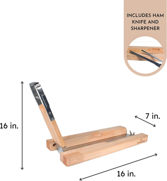 Monte Nevado Folding Ham Stand - Carving Knife and Sharpener Included - Iberico, Serrano and Prosciutto Ham Holder Stand - Easy to Assemble, Lightweight, Portable - Soporte Jamonero Plegable