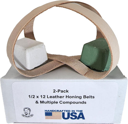 2 Pack of 1/2" x 12" Leather Honing & Polishing Belt - Strop Fits Original Work Sharp Machine