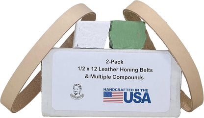2 Pack of 1/2" x 12" Leather Honing & Polishing Belt - Strop Fits Original Work Sharp Machine