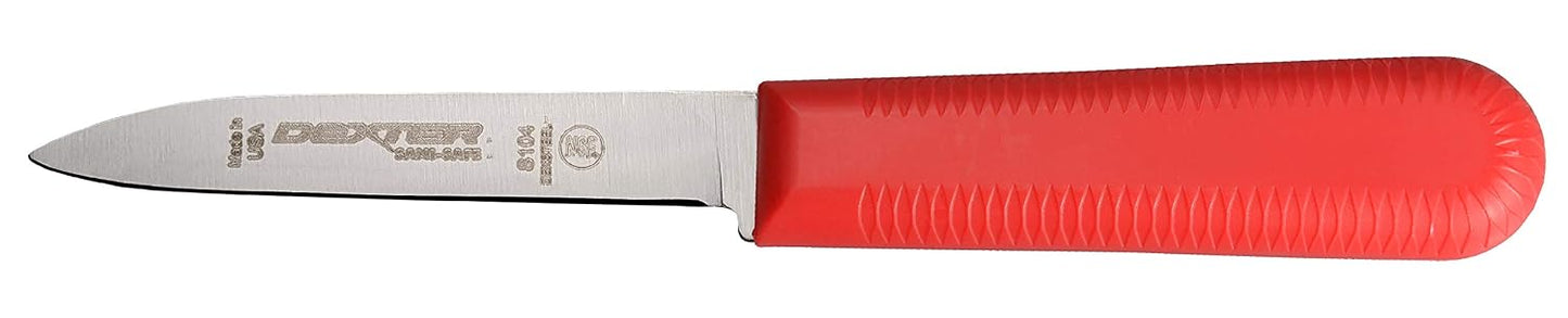 S104SC-3RWC Sani-Safe 15423 Paring Knife Set, 3-1/4" Scalloped Edge DEXSTEEL High Carbon Stain-Free Steel Blade, Non-Slip Red, White and Blue Polypropylene Handles, 3 Pack, Made in USA