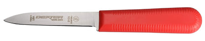 S104SC-3RWC Sani-Safe 15423 Paring Knife Set, 3-1/4" Scalloped Edge DEXSTEEL High Carbon Stain-Free Steel Blade, Non-Slip Red, White and Blue Polypropylene Handles, 3 Pack, Made in USA