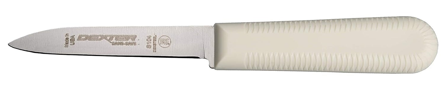 S104SC-3RWC Sani-Safe 15423 Paring Knife Set, 3-1/4" Scalloped Edge DEXSTEEL High Carbon Stain-Free Steel Blade, Non-Slip Red, White and Blue Polypropylene Handles, 3 Pack, Made in USA