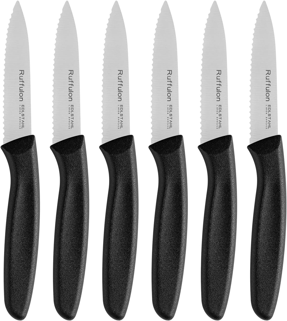Stainless Steel Paring Knife With Serrated Blade, 6 Pieces Set Vegetable and Fruit Knife, Ultra Sharp Small Kitchen Knife, Black Paring Knives with PP Plastic Ergonomic Handle.