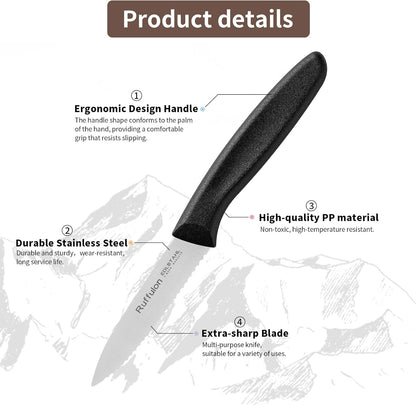 Stainless Steel Paring Knife With Serrated Blade, 6 Pieces Set Vegetable and Fruit Knife, Ultra Sharp Small Kitchen Knife, Black Paring Knives with PP Plastic Ergonomic Handle.