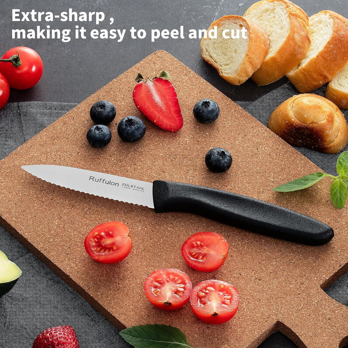 Stainless Steel Paring Knife With Serrated Blade, 6 Pieces Set Vegetable and Fruit Knife, Ultra Sharp Small Kitchen Knife, Black Paring Knives with PP Plastic Ergonomic Handle.