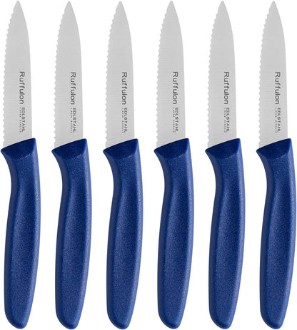 Stainless Steel Paring Knife With Serrated Blade, 6 Pieces Set Vegetable and Fruit Knife, Ultra Sharp Small Kitchen Knife, Black Paring Knives with PP Plastic Ergonomic Handle.