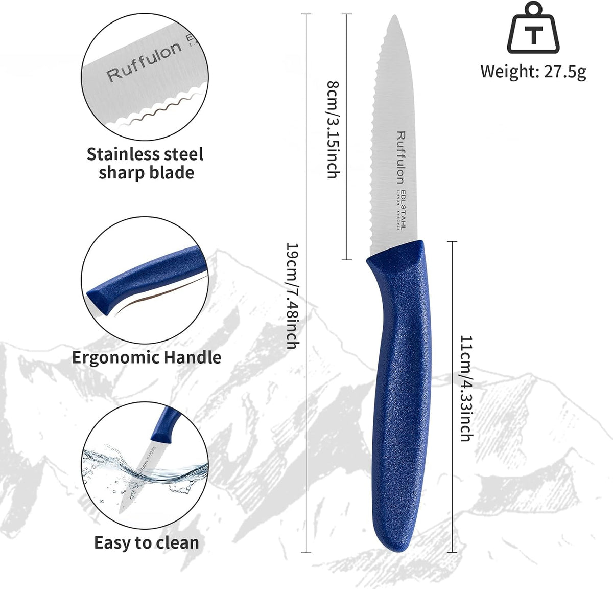 Stainless Steel Paring Knife With Serrated Blade, 6 Pieces Set Vegetable and Fruit Knife, Ultra Sharp Small Kitchen Knife, Black Paring Knives with PP Plastic Ergonomic Handle.