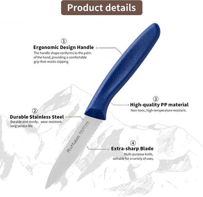 Stainless Steel Paring Knife With Serrated Blade, 6 Pieces Set Vegetable and Fruit Knife, Ultra Sharp Small Kitchen Knife, Black Paring Knives with PP Plastic Ergonomic Handle.