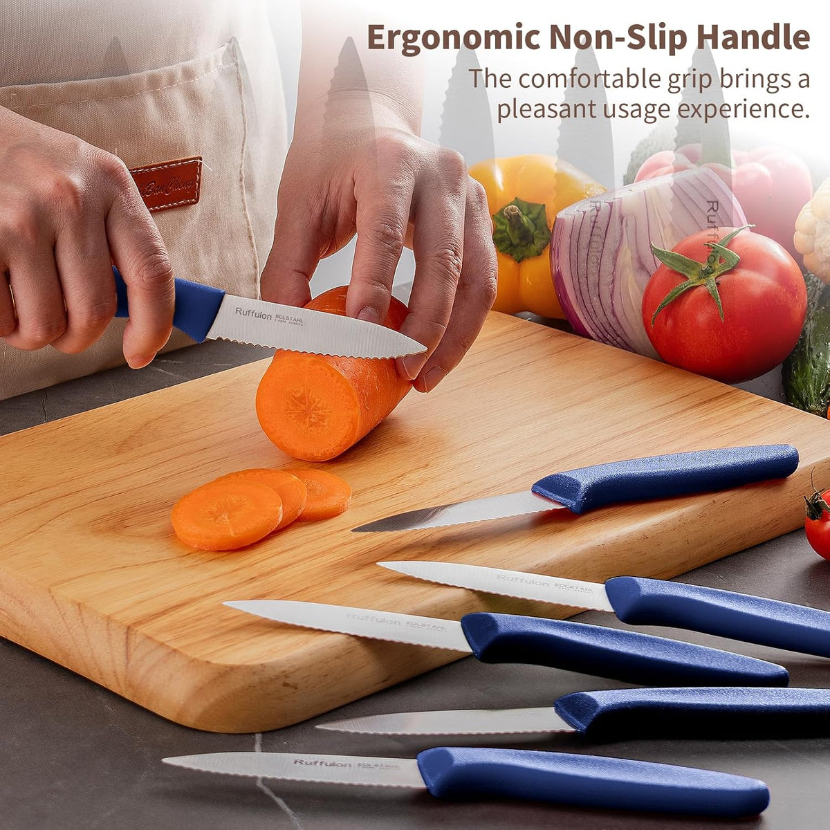 Stainless Steel Paring Knife With Serrated Blade, 6 Pieces Set Vegetable and Fruit Knife, Ultra Sharp Small Kitchen Knife, Black Paring Knives with PP Plastic Ergonomic Handle.