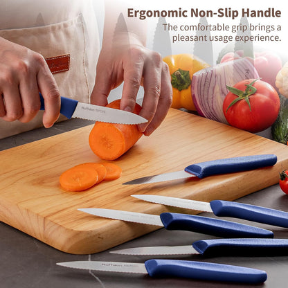 Stainless Steel Paring Knife With Serrated Blade, 6 Pieces Set Vegetable and Fruit Knife, Ultra Sharp Small Kitchen Knife, Black Paring Knives with PP Plastic Ergonomic Handle.