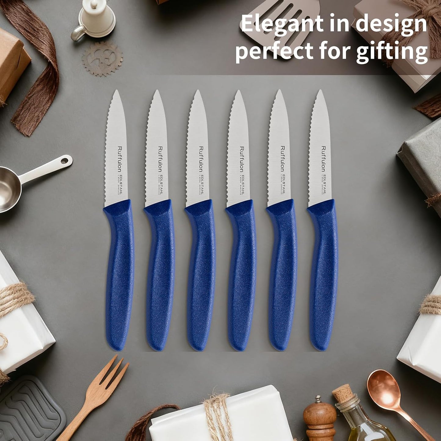 Stainless Steel Paring Knife With Serrated Blade, 6 Pieces Set Vegetable and Fruit Knife, Ultra Sharp Small Kitchen Knife, Black Paring Knives with PP Plastic Ergonomic Handle.