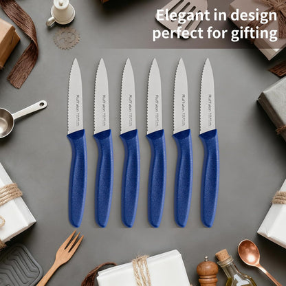 Stainless Steel Paring Knife With Serrated Blade, 6 Pieces Set Vegetable and Fruit Knife, Ultra Sharp Small Kitchen Knife, Black Paring Knives with PP Plastic Ergonomic Handle.