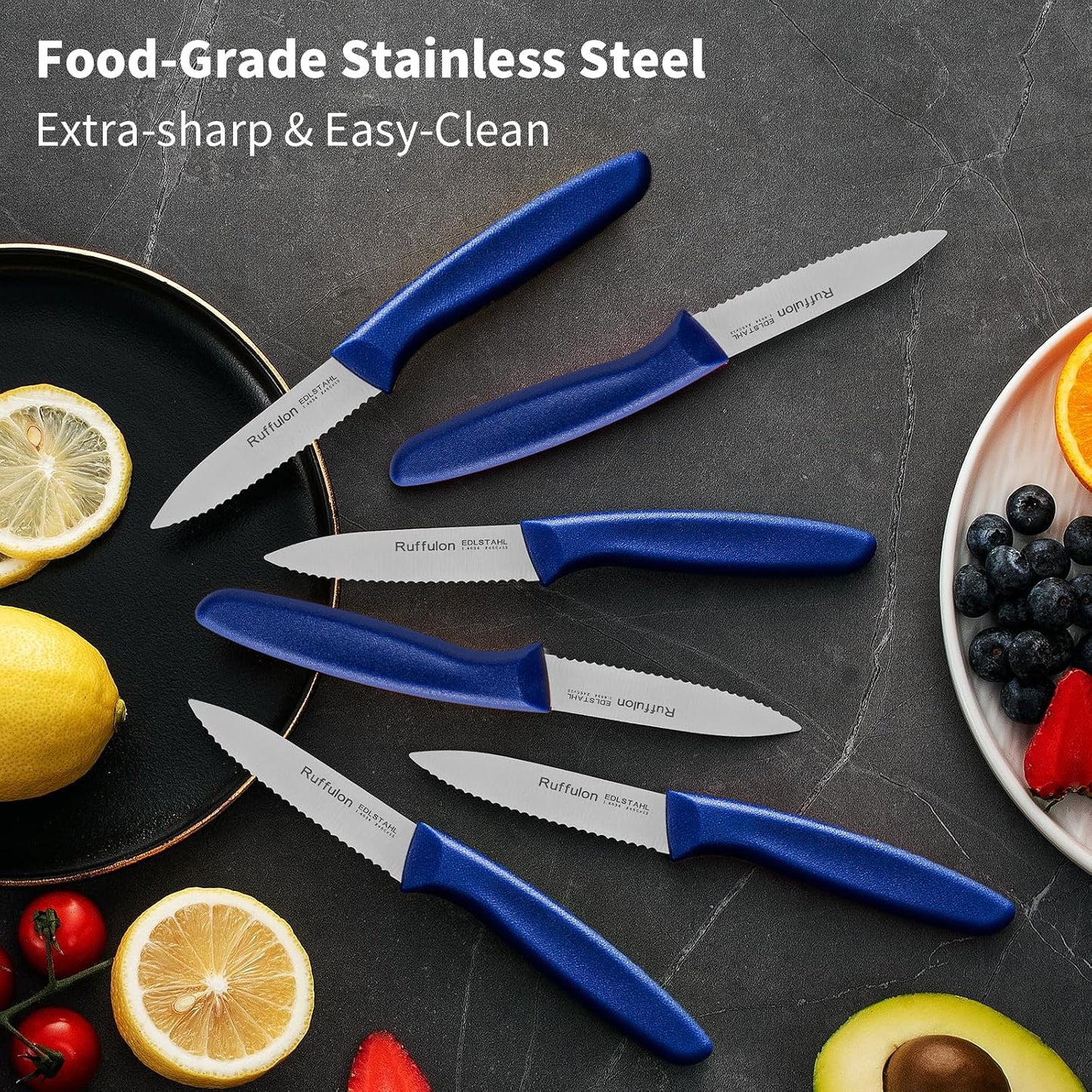 Stainless Steel Paring Knife With Serrated Blade, 6 Pieces Set Vegetable and Fruit Knife, Ultra Sharp Small Kitchen Knife, Black Paring Knives with PP Plastic Ergonomic Handle.