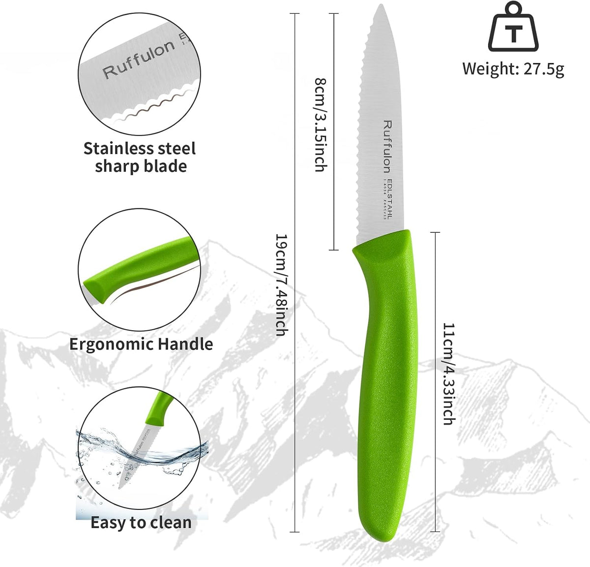 Stainless Steel Paring Knife With Serrated Blade, 6 Pieces Set Vegetable and Fruit Knife, Ultra Sharp Small Kitchen Knife, Black Paring Knives with PP Plastic Ergonomic Handle.