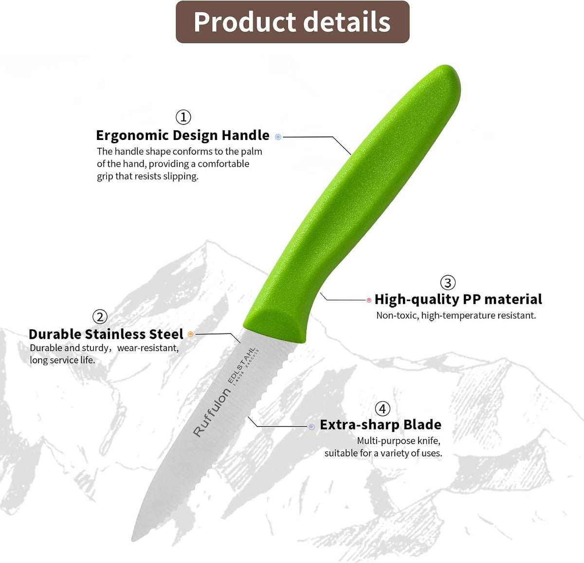 Stainless Steel Paring Knife With Serrated Blade, 6 Pieces Set Vegetable and Fruit Knife, Ultra Sharp Small Kitchen Knife, Black Paring Knives with PP Plastic Ergonomic Handle.