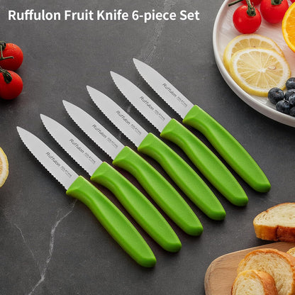 Stainless Steel Paring Knife With Serrated Blade, 6 Pieces Set Vegetable and Fruit Knife, Ultra Sharp Small Kitchen Knife, Black Paring Knives with PP Plastic Ergonomic Handle.