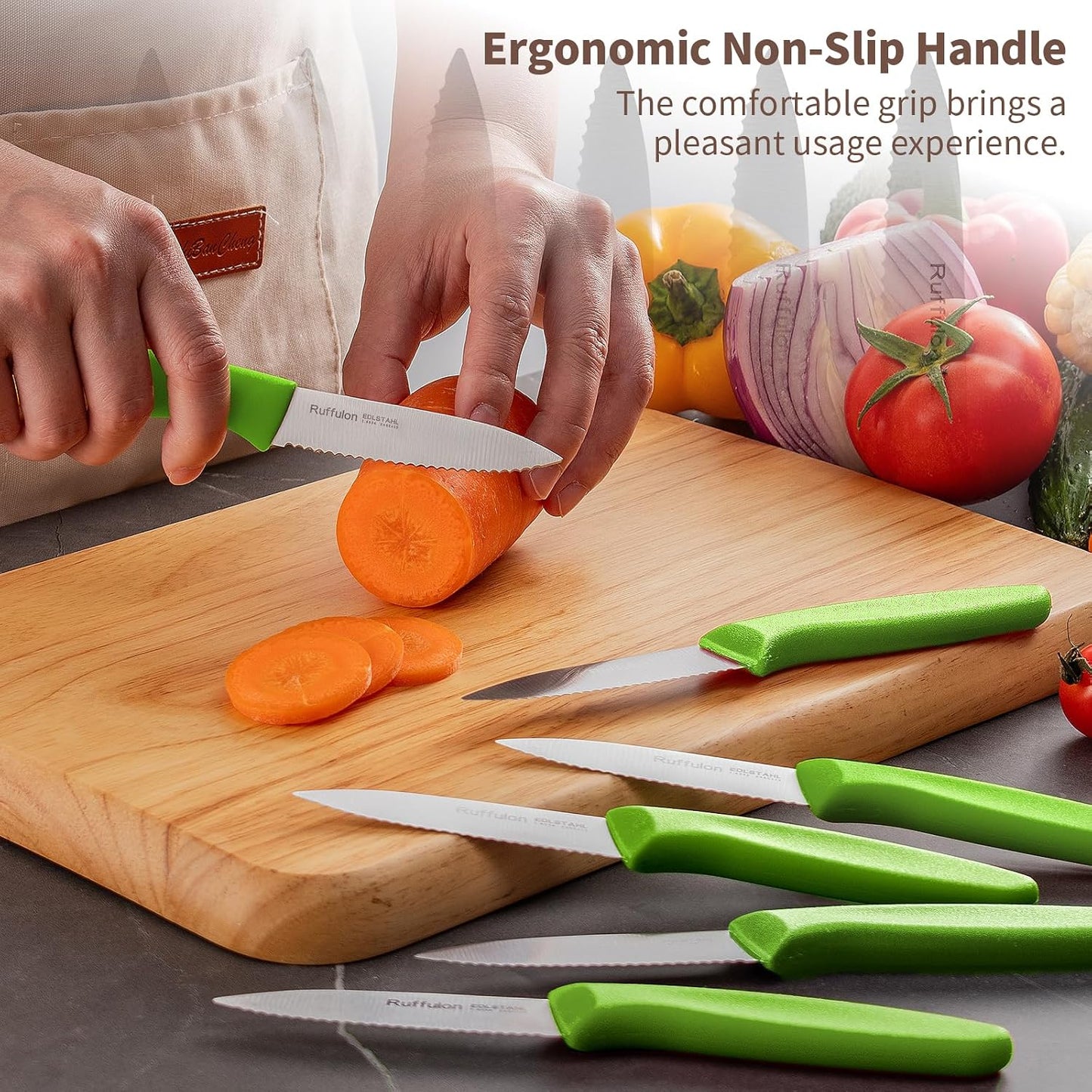 Stainless Steel Paring Knife With Serrated Blade, 6 Pieces Set Vegetable and Fruit Knife, Ultra Sharp Small Kitchen Knife, Black Paring Knives with PP Plastic Ergonomic Handle.