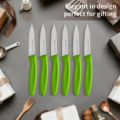 Stainless Steel Paring Knife With Serrated Blade, 6 Pieces Set Vegetable and Fruit Knife, Ultra Sharp Small Kitchen Knife, Black Paring Knives with PP Plastic Ergonomic Handle.