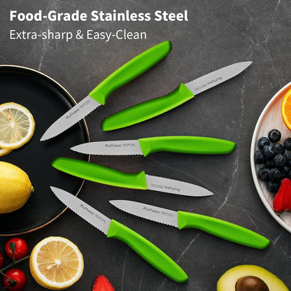 Stainless Steel Paring Knife With Serrated Blade, 6 Pieces Set Vegetable and Fruit Knife, Ultra Sharp Small Kitchen Knife, Black Paring Knives with PP Plastic Ergonomic Handle.