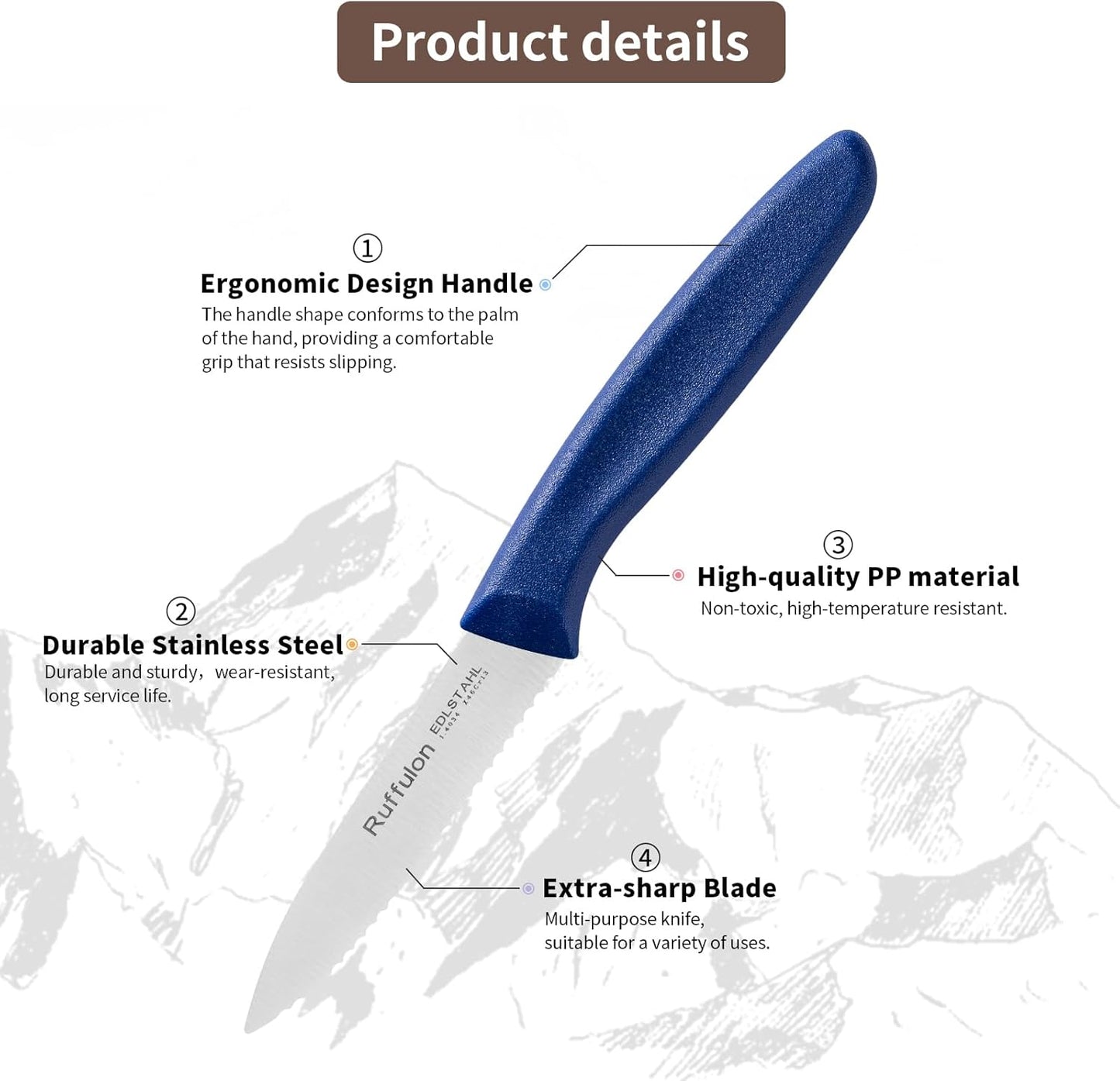 Stainless Steel Paring Knife With Serrated Blade, 6 Pieces Set Vegetable and Fruit Knife, Ultra Sharp Small Kitchen Knife, Black Paring Knives with PP Plastic Ergonomic Handle.