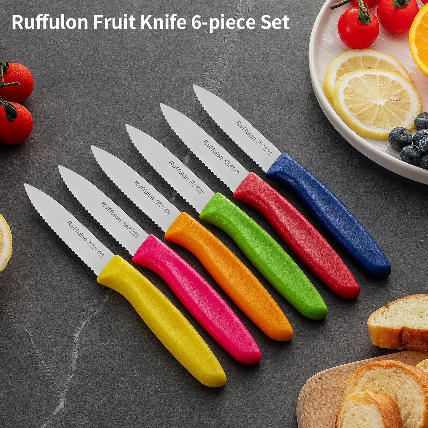 Stainless Steel Paring Knife With Serrated Blade, 6 Pieces Set Vegetable and Fruit Knife, Ultra Sharp Small Kitchen Knife, Black Paring Knives with PP Plastic Ergonomic Handle.