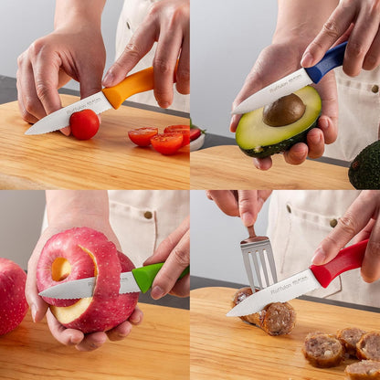 Stainless Steel Paring Knife With Serrated Blade, 6 Pieces Set Vegetable and Fruit Knife, Ultra Sharp Small Kitchen Knife, Black Paring Knives with PP Plastic Ergonomic Handle.