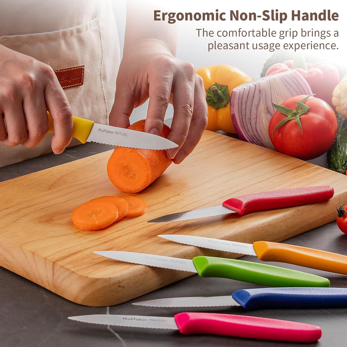 Stainless Steel Paring Knife With Serrated Blade, 6 Pieces Set Vegetable and Fruit Knife, Ultra Sharp Small Kitchen Knife, Black Paring Knives with PP Plastic Ergonomic Handle.