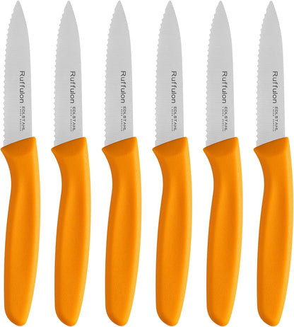 Stainless Steel Paring Knife With Serrated Blade, 6 Pieces Set Vegetable and Fruit Knife, Ultra Sharp Small Kitchen Knife, Black Paring Knives with PP Plastic Ergonomic Handle.