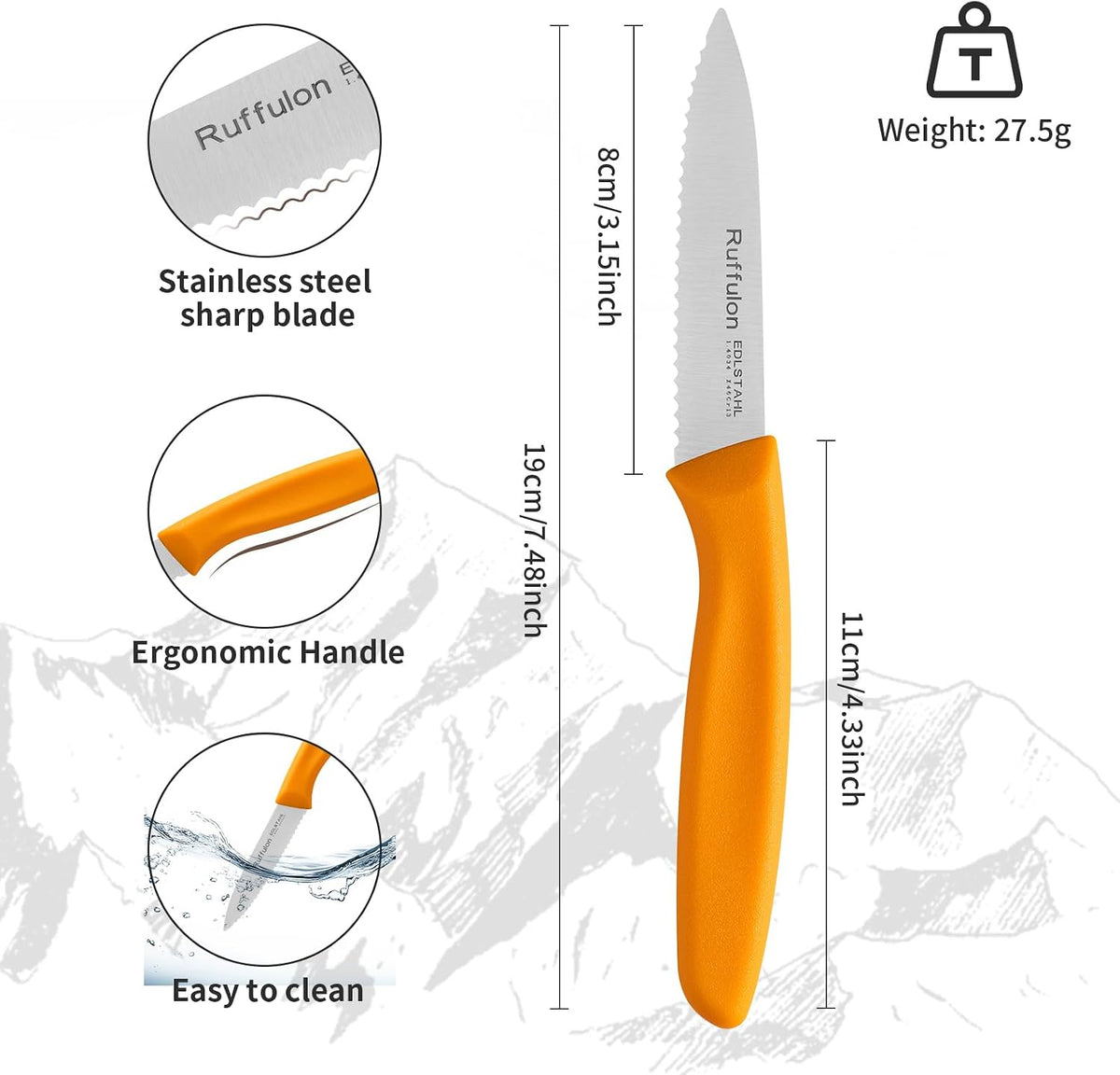 Stainless Steel Paring Knife With Serrated Blade, 6 Pieces Set Vegetable and Fruit Knife, Ultra Sharp Small Kitchen Knife, Black Paring Knives with PP Plastic Ergonomic Handle.