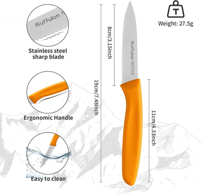 Stainless Steel Paring Knife With Serrated Blade, 6 Pieces Set Vegetable and Fruit Knife, Ultra Sharp Small Kitchen Knife, Black Paring Knives with PP Plastic Ergonomic Handle.