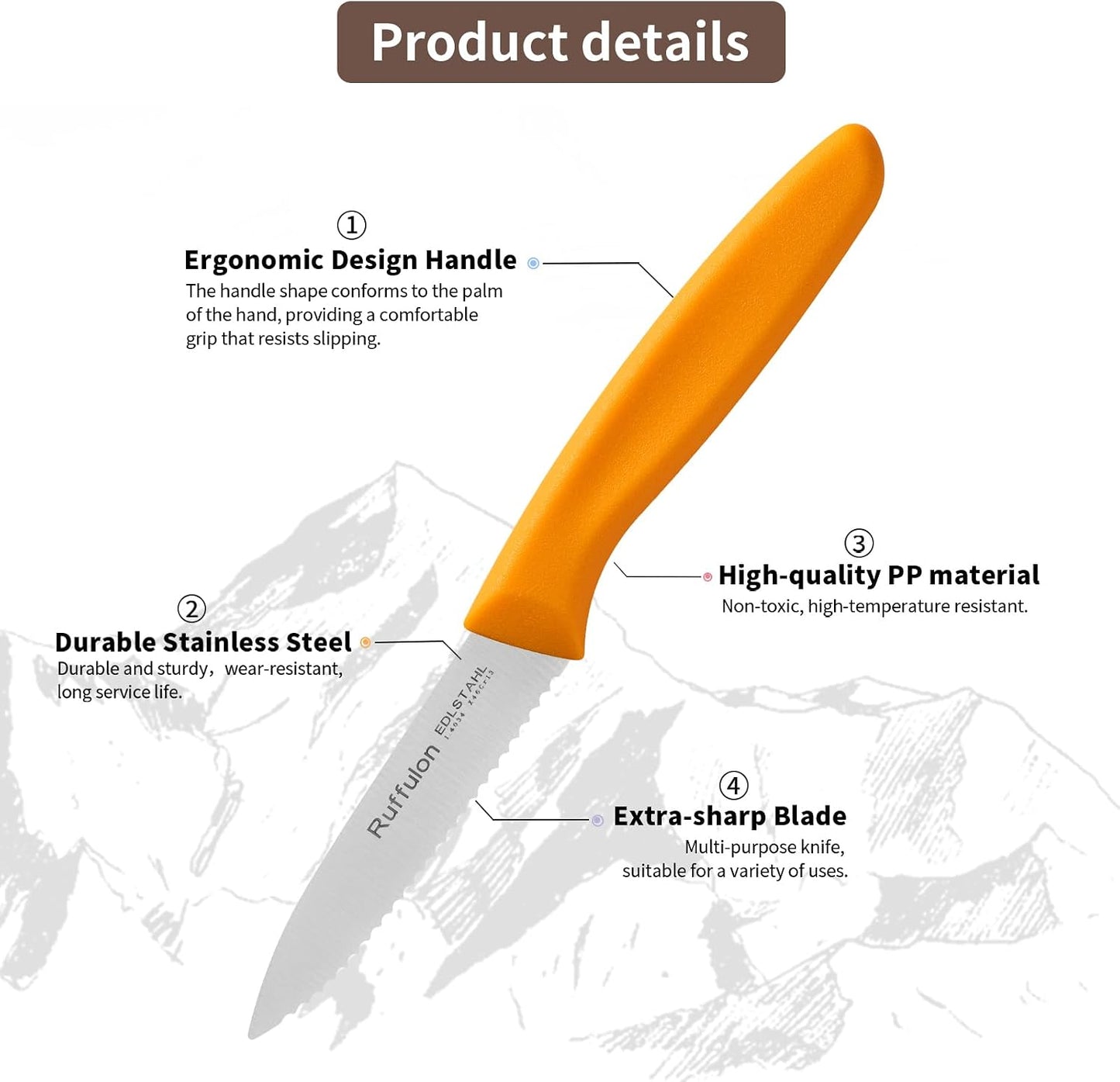 Stainless Steel Paring Knife With Serrated Blade, 6 Pieces Set Vegetable and Fruit Knife, Ultra Sharp Small Kitchen Knife, Black Paring Knives with PP Plastic Ergonomic Handle.