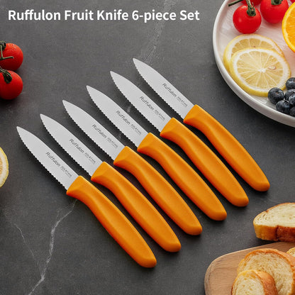 Stainless Steel Paring Knife With Serrated Blade, 6 Pieces Set Vegetable and Fruit Knife, Ultra Sharp Small Kitchen Knife, Black Paring Knives with PP Plastic Ergonomic Handle.